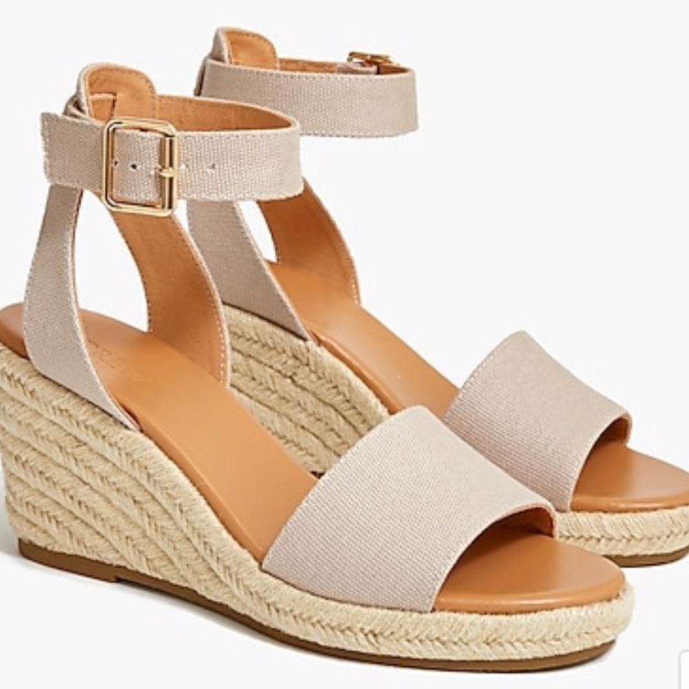 J Crew Canvas Espadrille Wedges in Cream Oatmeal Strappy Heel